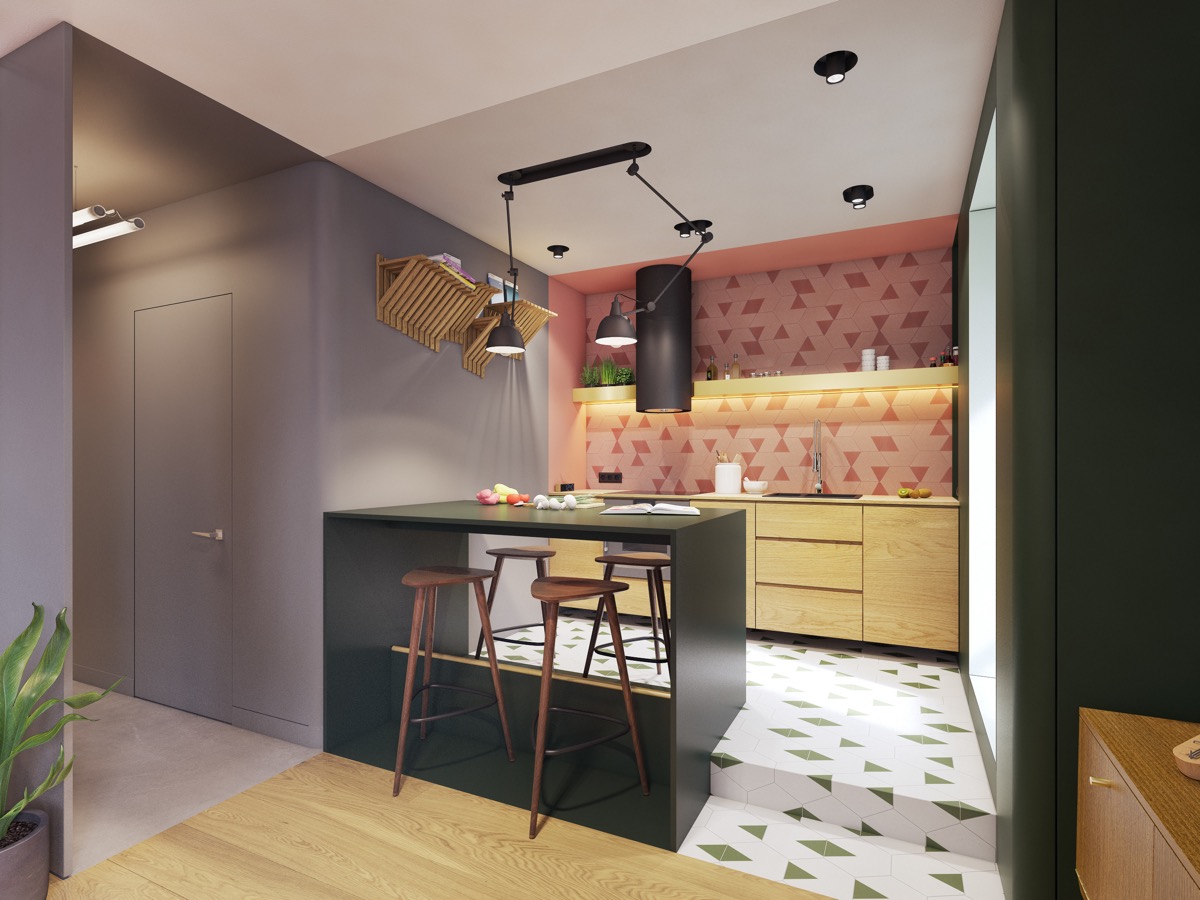 漂亮的色彩搭配：融合了个性与极简主义的小户型公寓设计