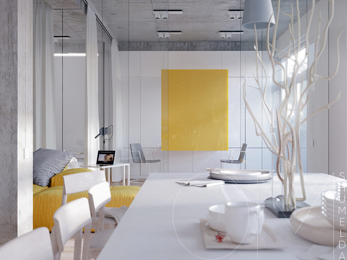 清新的白和温暖的黄打造的活力住宅