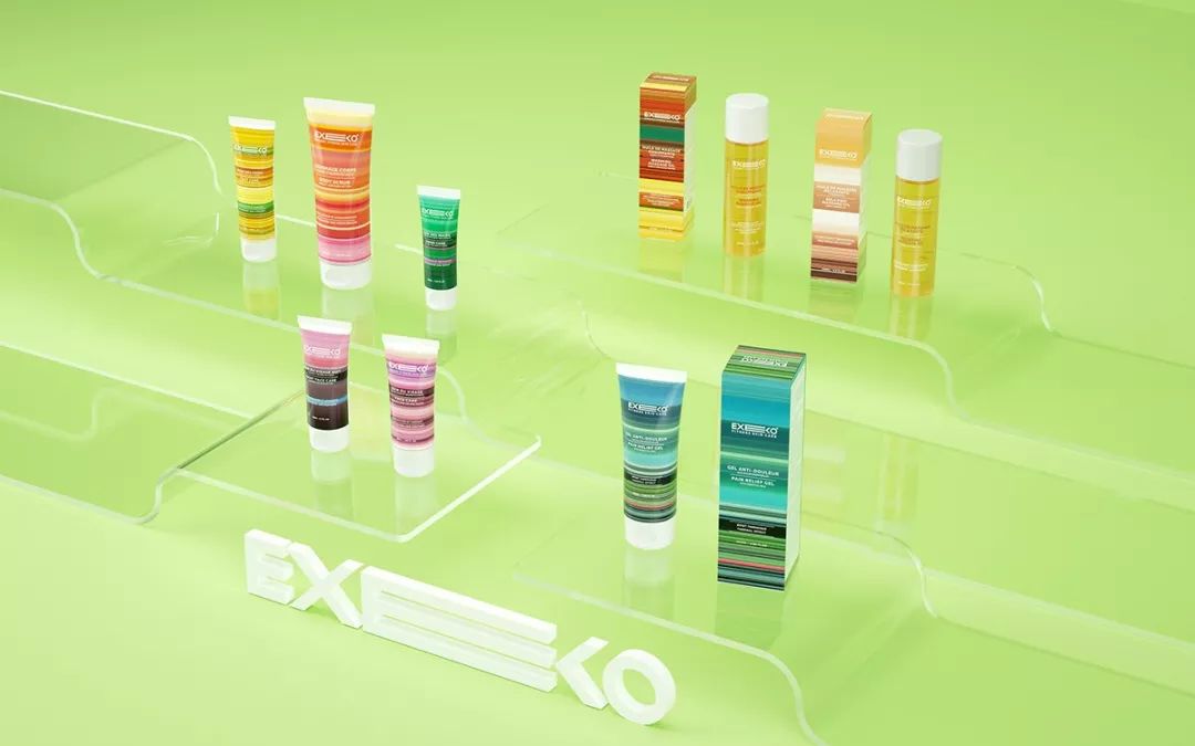 缤纷的色彩 延伸的条纹：健身护肤品牌EXEKO视觉和包装设计