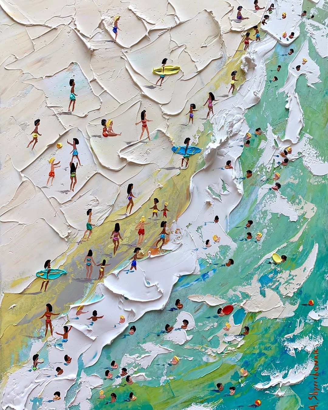 海滩边的度假时光：Alena Shymchonak油画作品欣赏