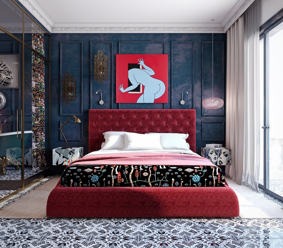 51个大胆、浪漫的红色卧室设计