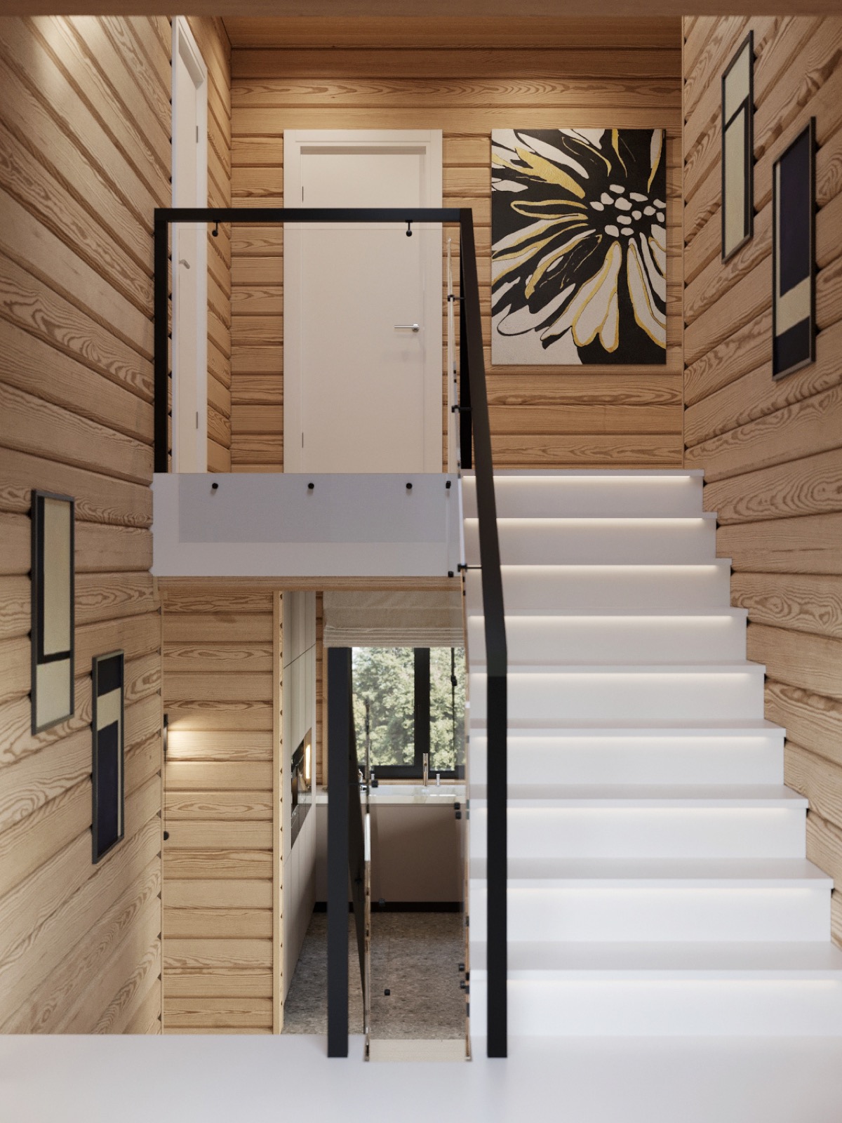 温暖的木板墙营造出215平舒适的住宅空间