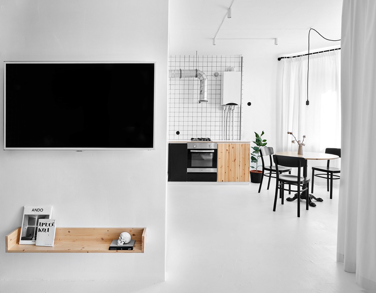 黑，白和木质内饰打造40平现代小公寓