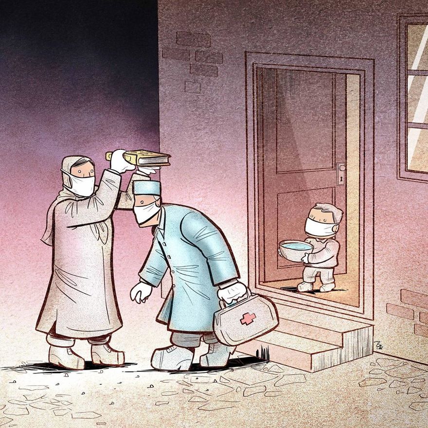 致敬最美逆行者！伊朗艺术家Alireza Pakdel抗疫漫画作品