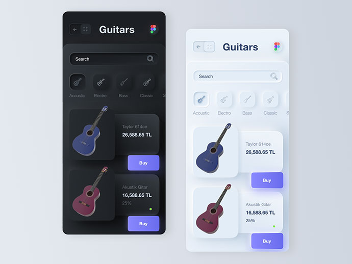 Neumorphism Style - Purchase Guitar App
