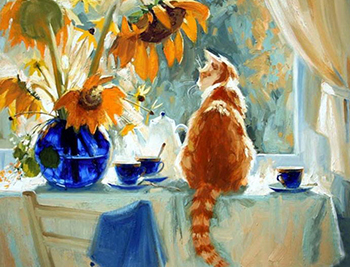 鲜亮的色彩，柔和的色调，Pavlova Maria印象派风格捕捉的可爱猫咪