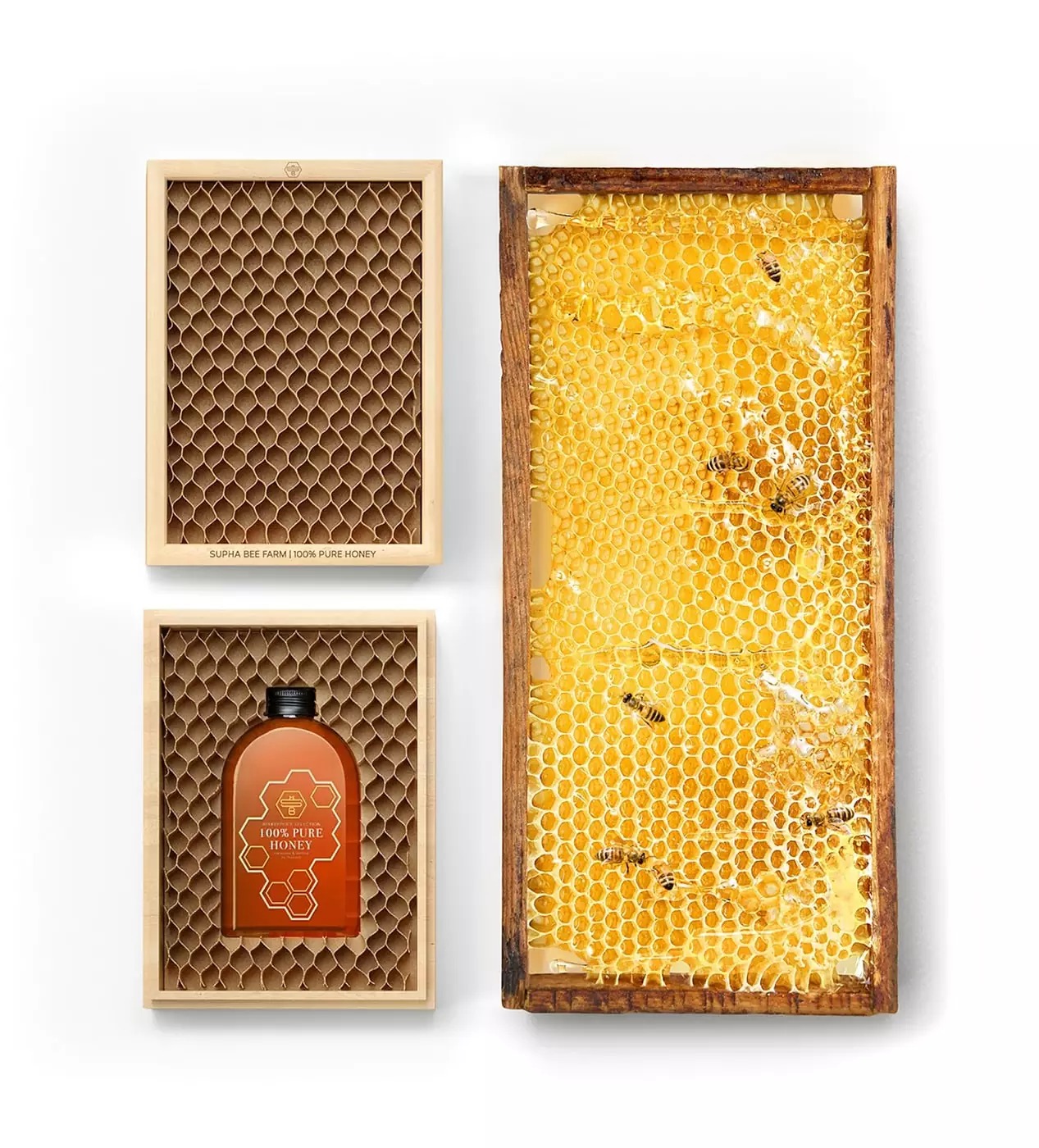 纸蜂窝+木箱：Supha Bee Farm 100%纯蜂蜜包装