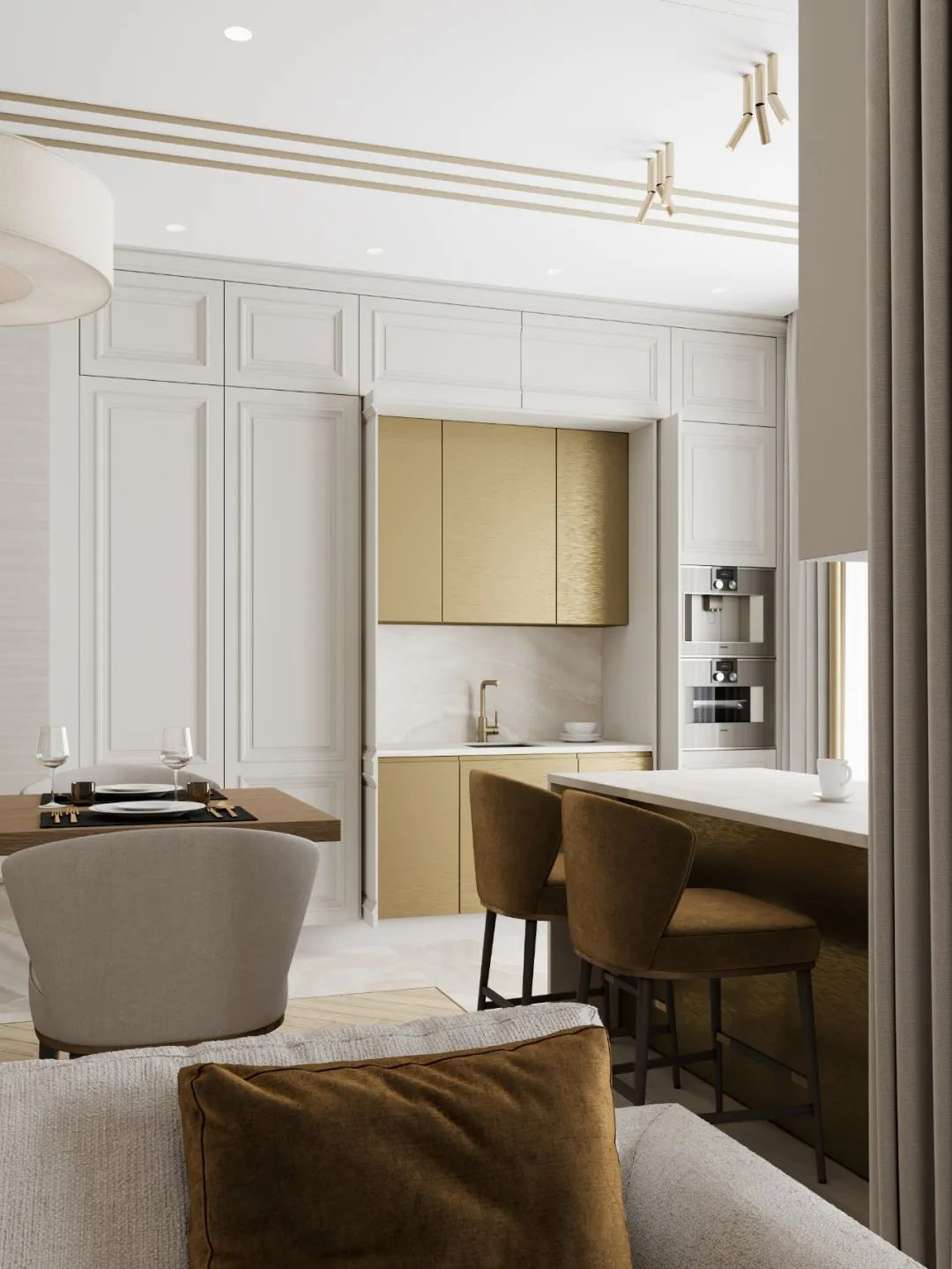 金色+白色搭配柔美高贵！126㎡现代住宅设计