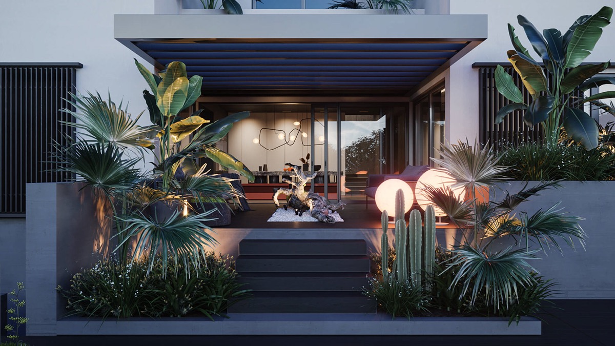 柔和的灯光营造温暖的现代美宅