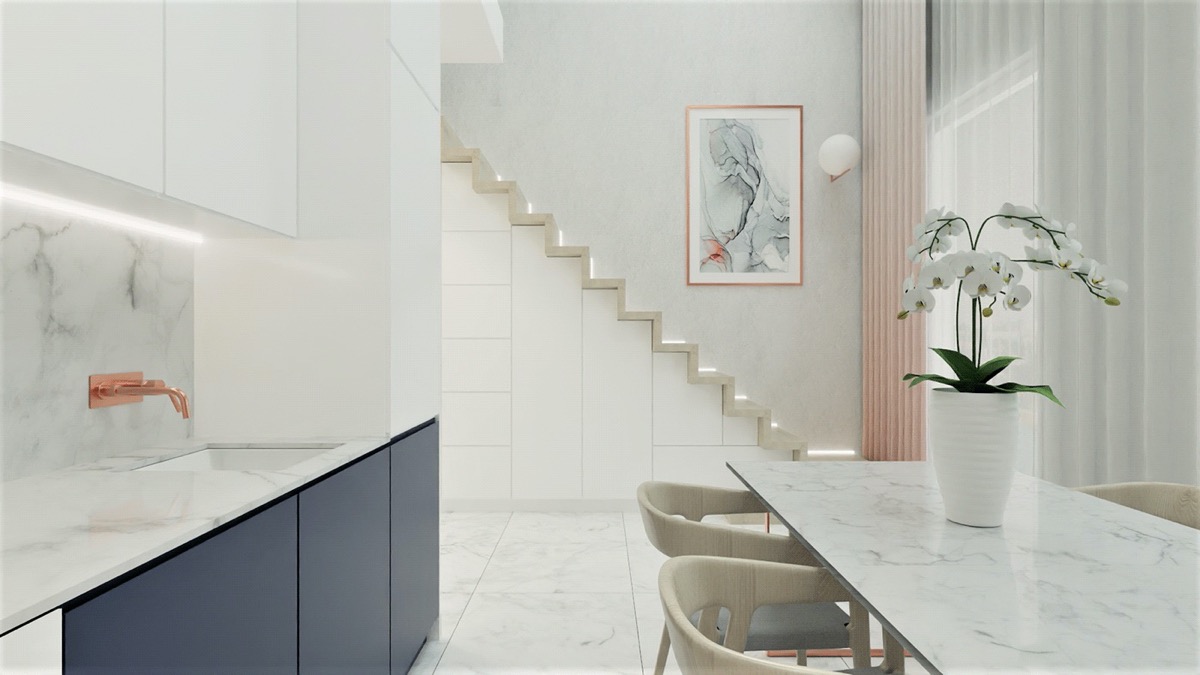 粉色+蓝色！清新舒缓，散发高雅气息的现代公寓