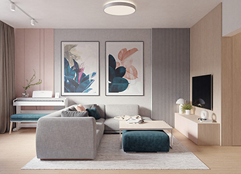 粉色+藍色！清新舒緩，散發高雅氣息的現代公寓