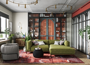 紅+綠配色！聖彼得堡80平時尚公寓設計
