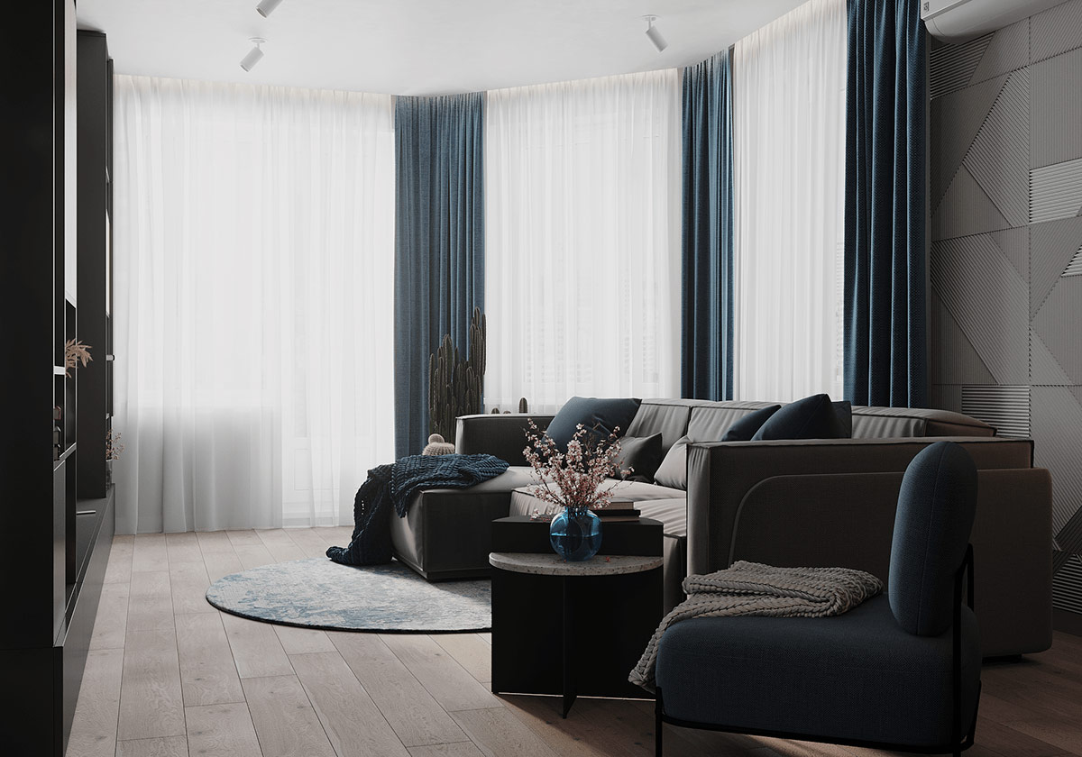 深蓝+时尚灰！2间精致高级感的现代住宅设计