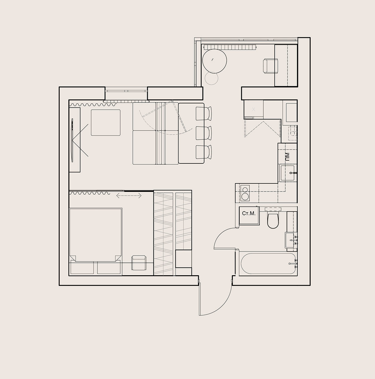 2间紧凑实用的45平小户型公寓设计