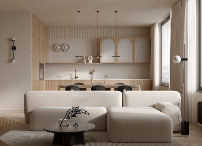 柔和的燈光，舒適的米黃色！寧靜的現代家居裝修設計
