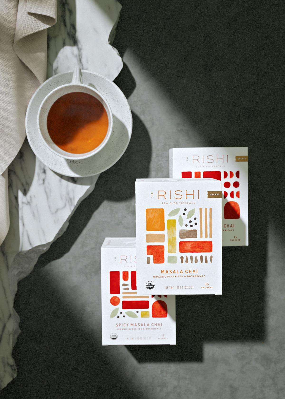 舒适的图形和色彩！Rishi茶包装设计