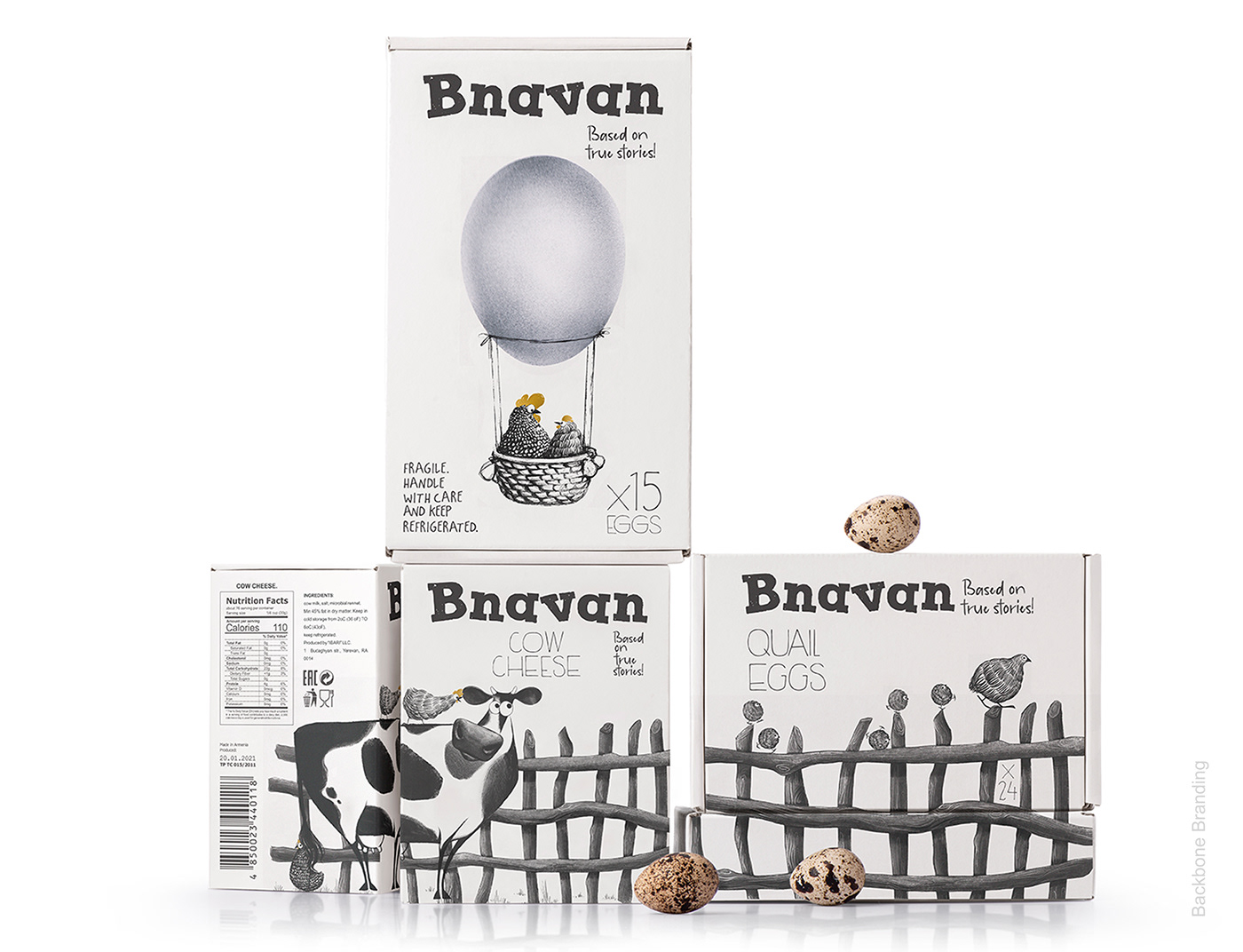 可爱的黑白插画！Bnavan天然农产品包装设计