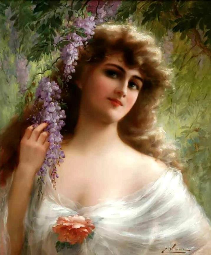 法国画家Emile Vernon女性人物油画作品