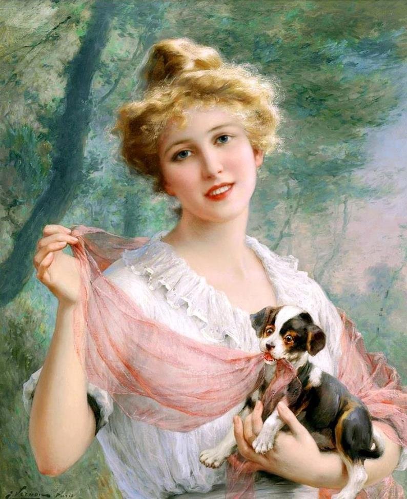 法国画家Emile Vernon女性人物油画作品