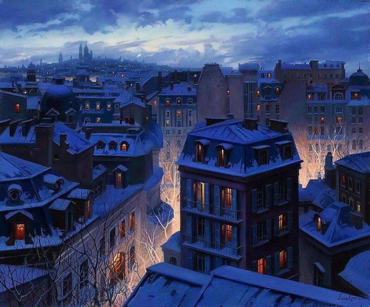 俄罗斯当代印象派画家Evgeny Lushpin城市街景绘画作品