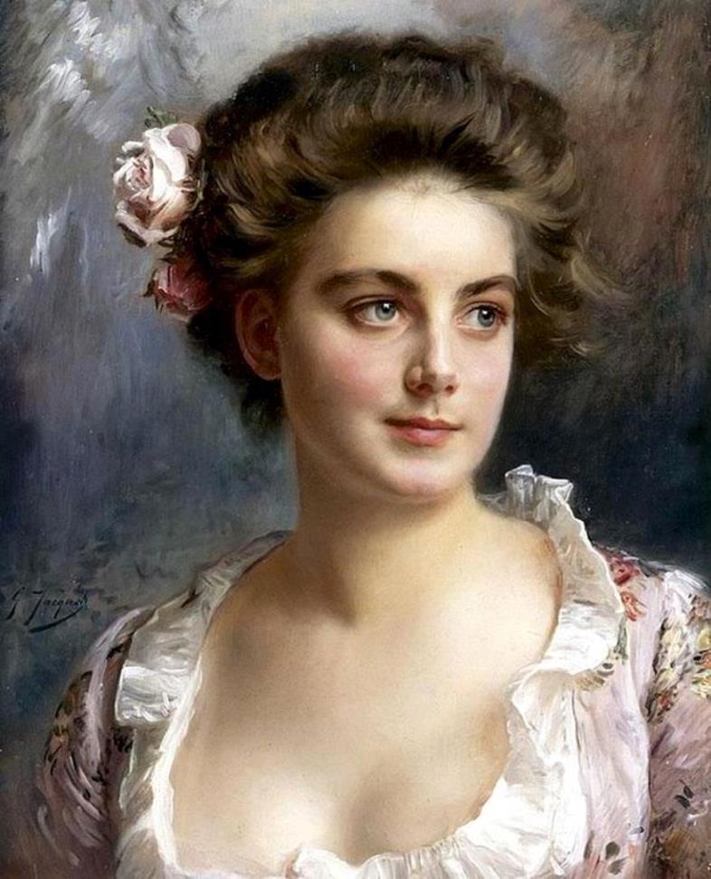 法国艺术家Gustave Jean Jacquet女性肖像画作品