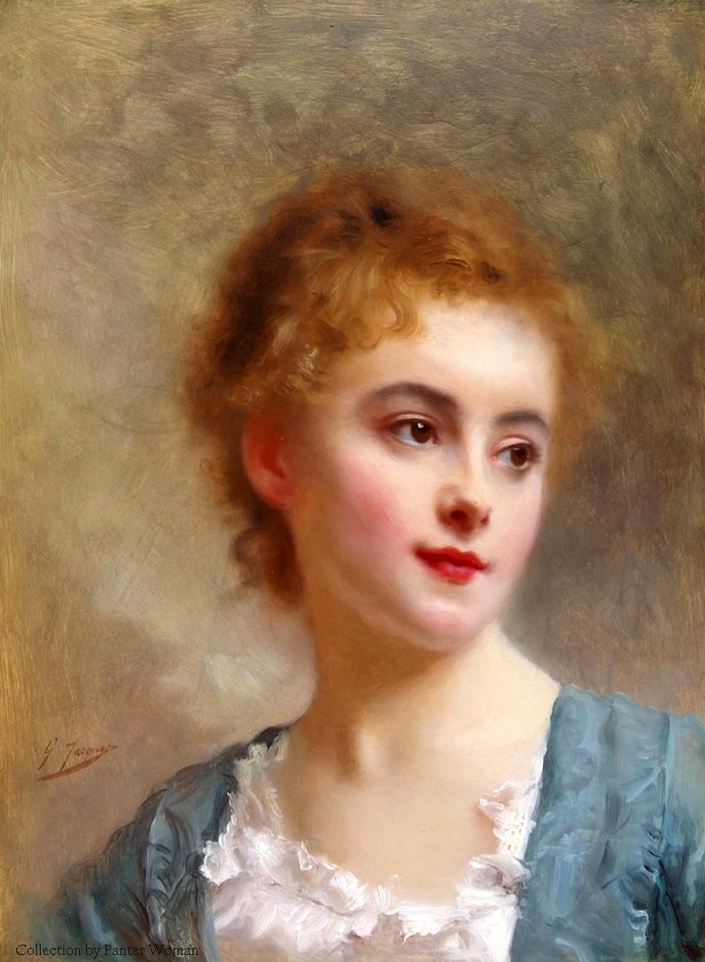 法国艺术家Gustave Jean Jacquet女性肖像画作品