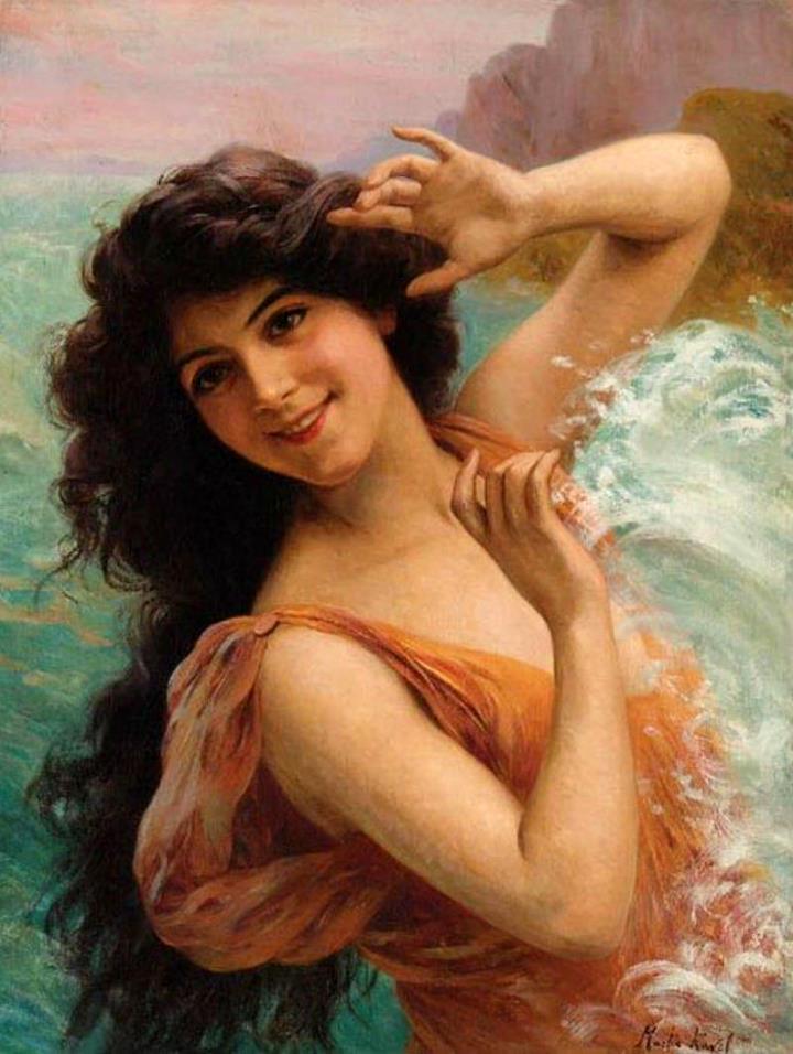 法国画家Francois Martin-Kavel(1861-1931)女性肖像油画作品