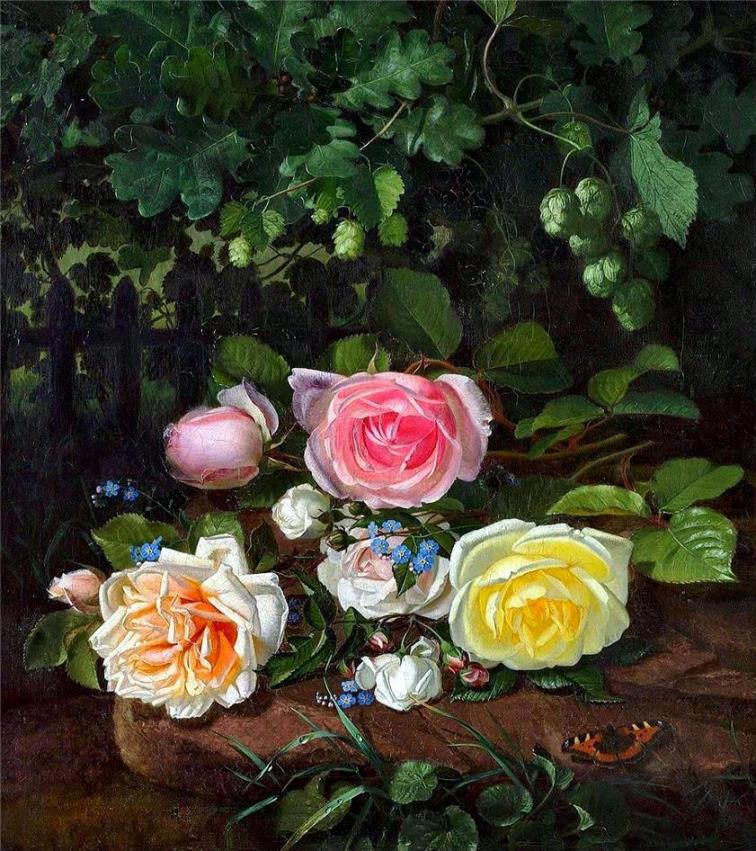丹麦画家Otto Didrik Ottesen(1816-1892)静物画作品