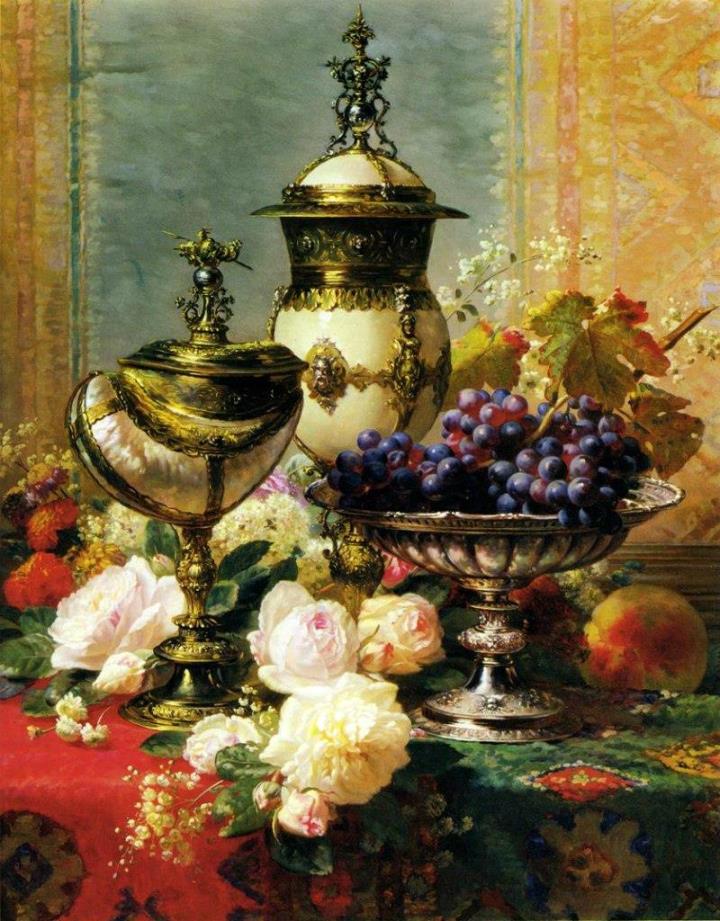 比利时画家Jean Baptiste Claude Robie(1821-1910)：静物花卉画作欣赏