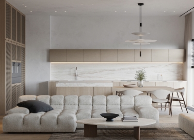 暖米色色調+清新的白色元素，打造柔和的室內設計