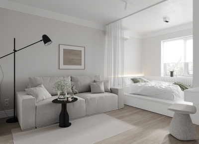 柔和舒適的氛圍！35平米純白公寓設計