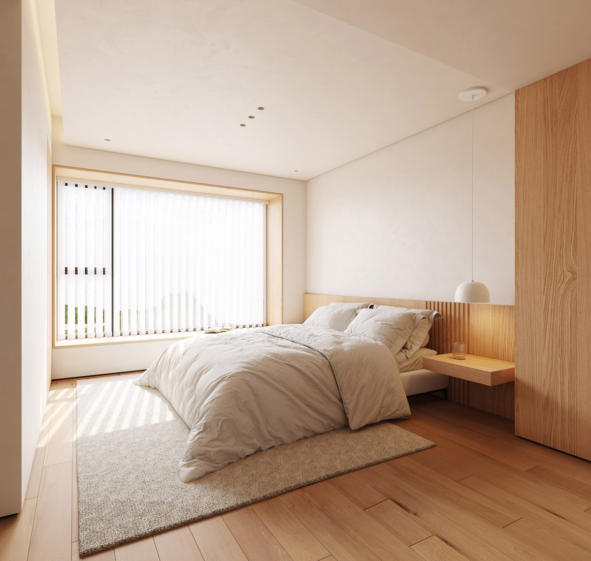 纯白和舒缓的木色调，充满宁静感的家居设计