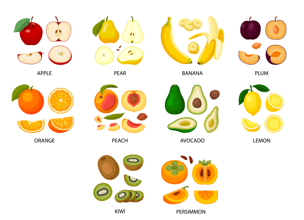 10种水果及切片矢量素材