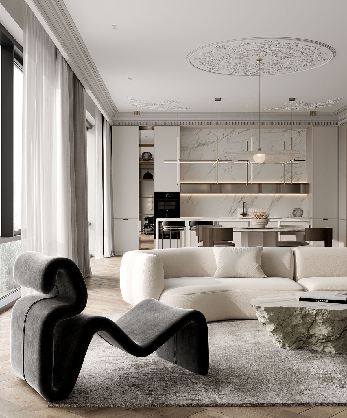 开放式生活空间！新古典主义风格豪华公寓设计