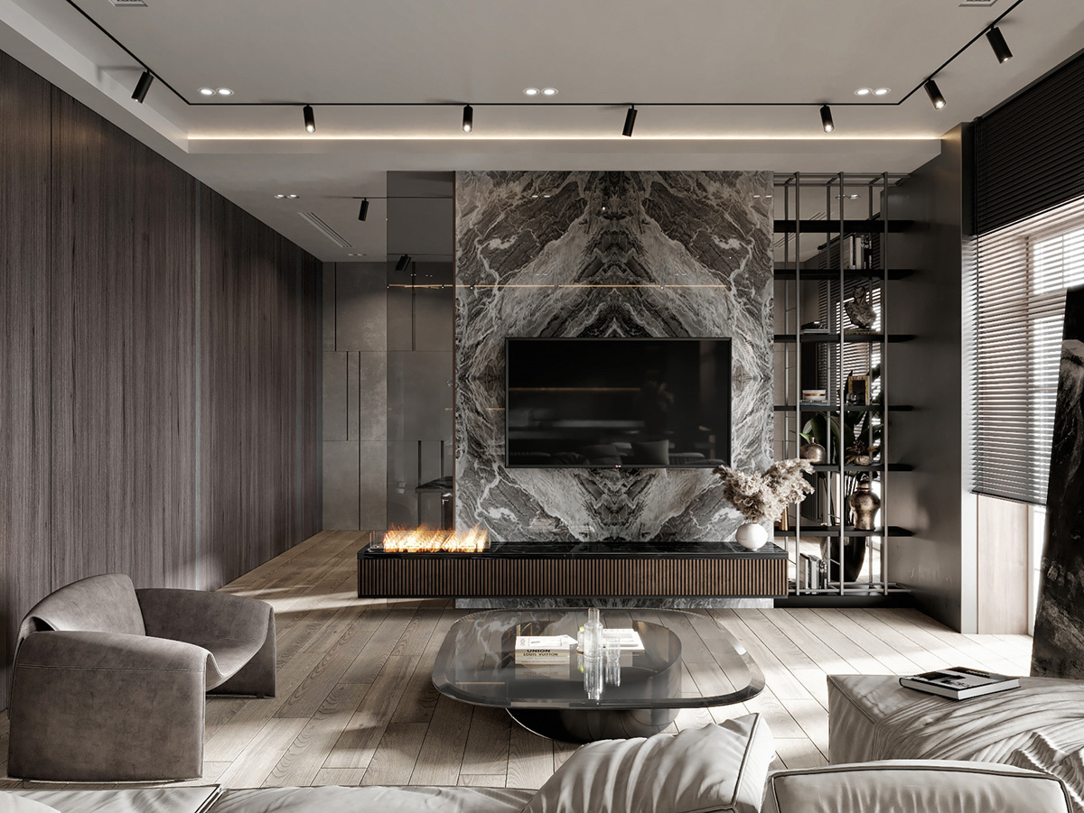 灰色大理石点缀，现代华丽室内装饰