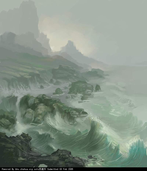 Painter手绘实例教程：夜色中的海浪