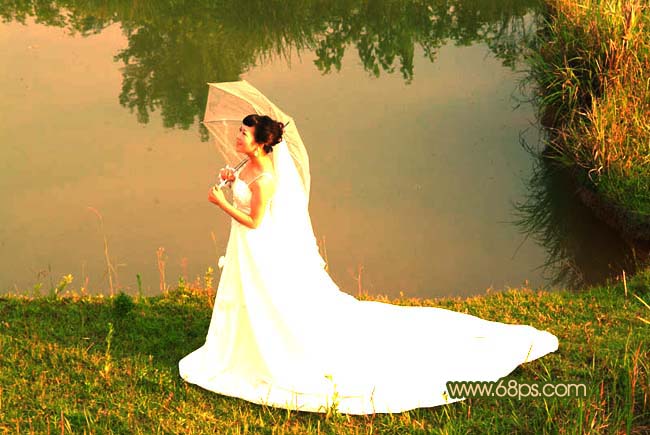 Photoshop调色教程:晚霞中的美丽新娘