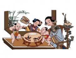 中国古代母亲与孩子矢量素材