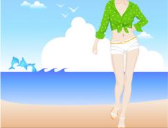 夏日沙滩时尚女孩矢量素材(1)