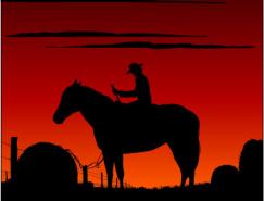 夕阳下骑马的人剪影矢量素材