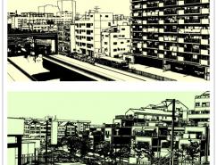 线描城市风景矢量素材(02)
