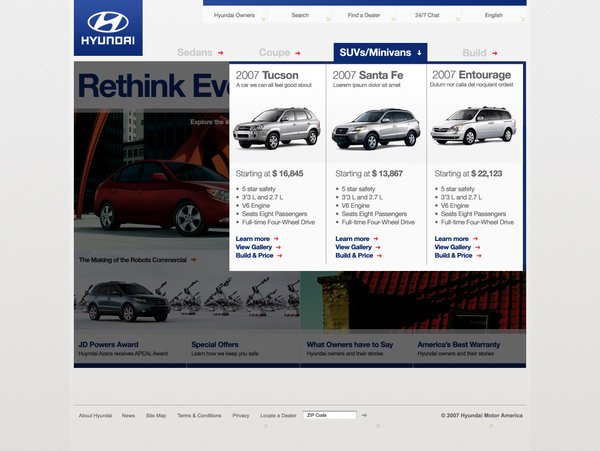 现代汽车(Hyundai) WEB界面设计