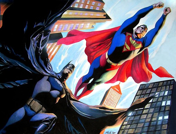 经典动漫人物插画：蝙蝠侠和超人