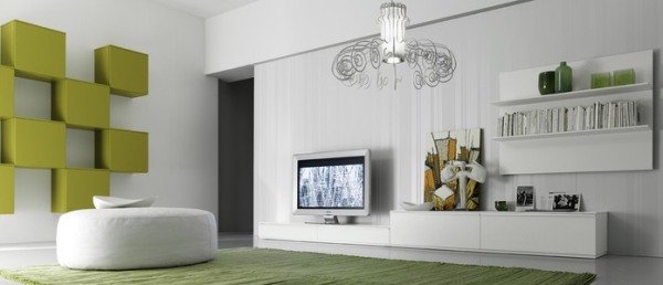 现代时尚的绿色&白色客厅设计欣赏