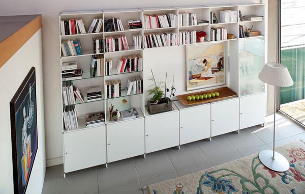 纯白时尚：多功能自由组合书柜设计