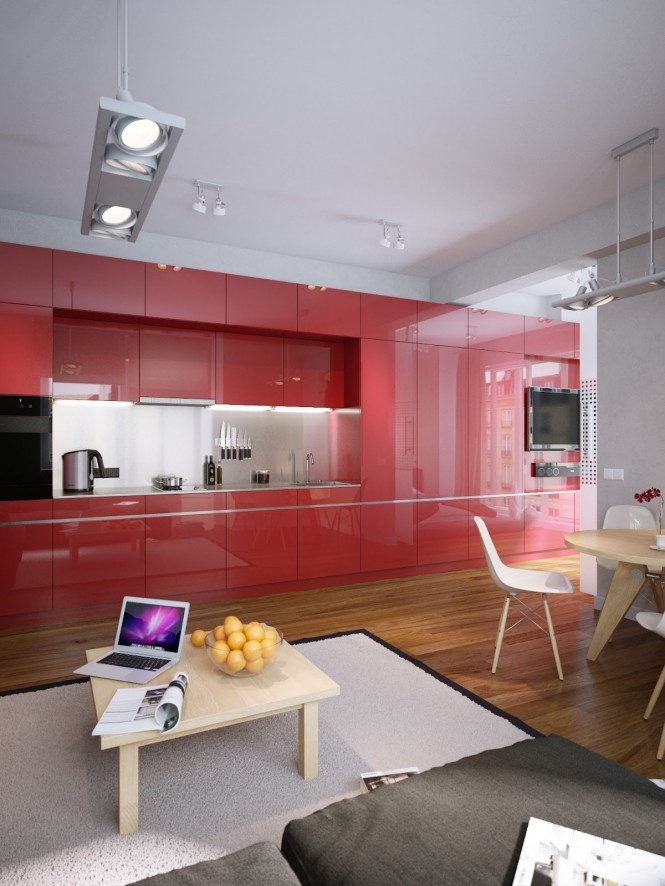 时尚的红色公寓效果图设计