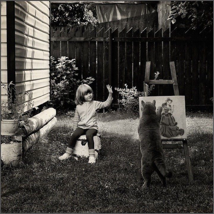 Andy Prokh黑白摄影：小女孩与猫咪