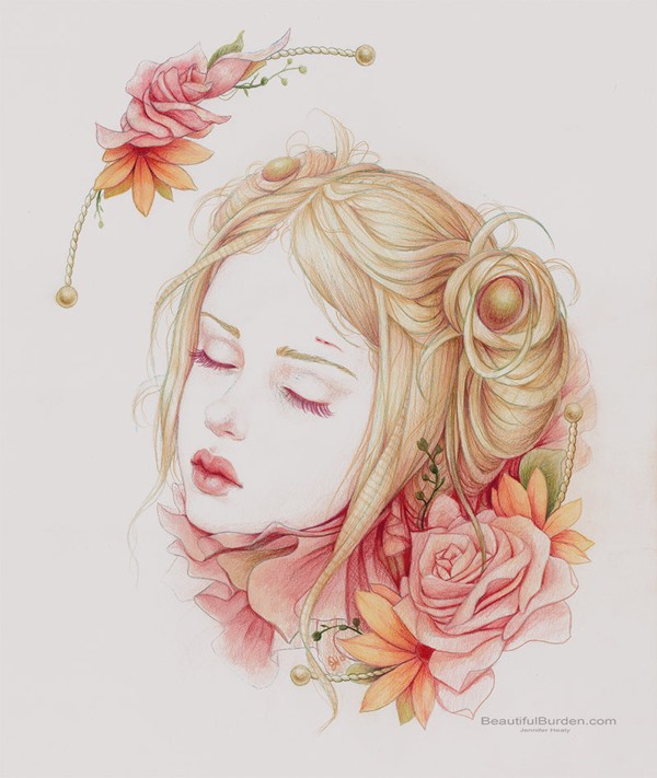 Jennifer Healy美丽的彩色铅笔肖像画