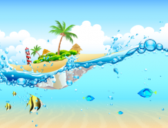 美丽的蓝天海水和沙滩矢量素材