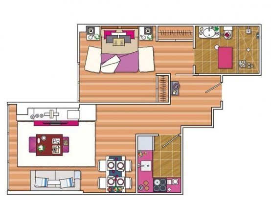 粉紫色调的45平米时尚公寓装修